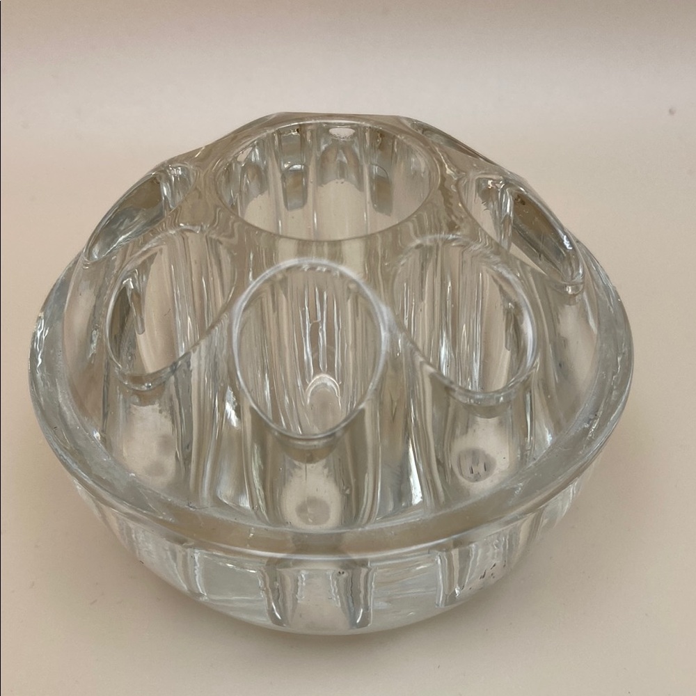 Vintage Glass Flower Frog 9 Holes Tiered Dome Design - Made in Taiwan
